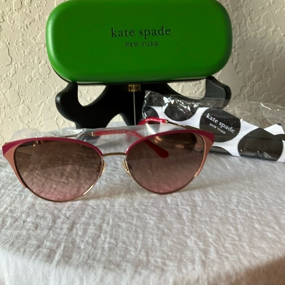 Kate Spade: Pink/Gold Tone Wire IANNA Cat Eye Sunglasses - Picture 1 of 16